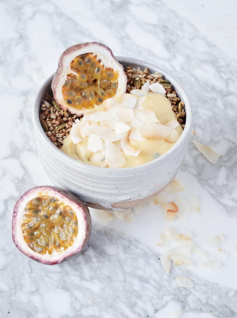 Granola with passionfruit curd